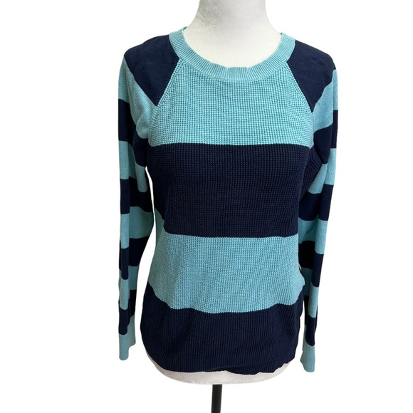 CHAPS Cotton Blue Striped Crew Neck Sweater Size S - Picture 2 of 9
